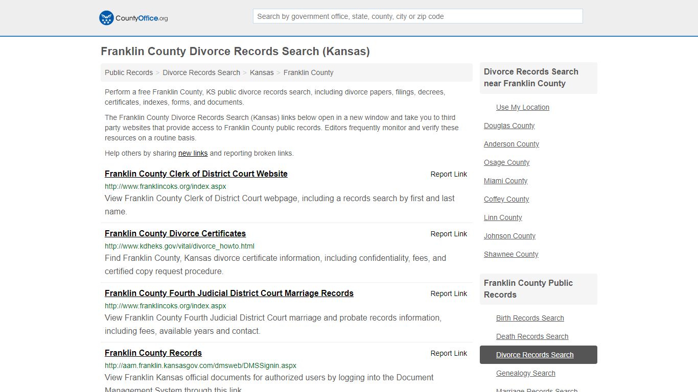 Divorce Records Search - Franklin County, KS (Divorce ...